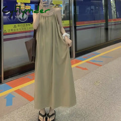 Cyflymder Oversized Women Clothing Fashion Lacing Solid Color Square Collar Slip Dress Femme Sexy