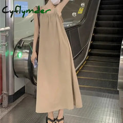 Cyflymder Oversized Women Clothing Fashion Lacing Solid Color Square Collar Slip Dress Femme Sexy