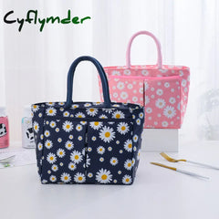 Cyflymder Oxford Cloth Large Capacity Thermal Lunch Bag Daisy Printed Food Bento Insulated Pouch