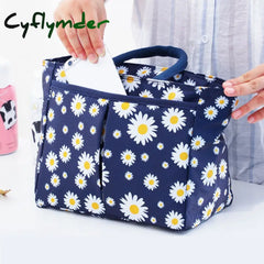 Cyflymder Oxford Cloth Large Capacity Thermal Lunch Bag Daisy Printed Food Bento Insulated Pouch