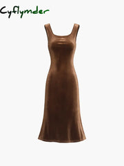 Cyflymder - Paradise Feeling Velvet Zippered Midi Dress Dresses