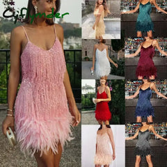 Cyflymder party outfits Summer Pink Party Dress Evening Luxury Women Clothes Tassel Fringed Sexy Bodycon Dress Club