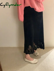 Cyflymder Patchwork Lace Skirts Women Fashion Knitted Jupe Faldas Mujer De Moda High Waist Tunic Saia Vintage