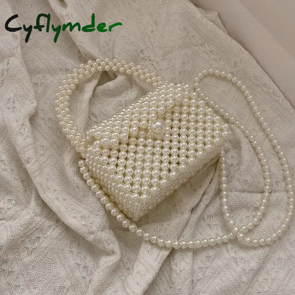 Cyflymder Pearl Crossbody Bags for Women Small Coin Wallet Handbag Handmade Woven Ladies Phone Tote Hand Shoulder Bag
