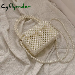 Cyflymder Pearl Crossbody Bags for Women Small Coin Wallet Handbag Handmade Woven Ladies Phone Tote Hand Shoulder Bag