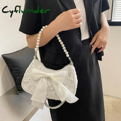 Cyflymder Pearl Female Bag Retro Luxury Designer Handbag Bow Crossbody Bags Fashion Canvas