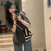 Cyflymder Pearl Striped Canvas Handbag Women Cute Shoulder Bag Mini Student Diagonal Beaded Chain