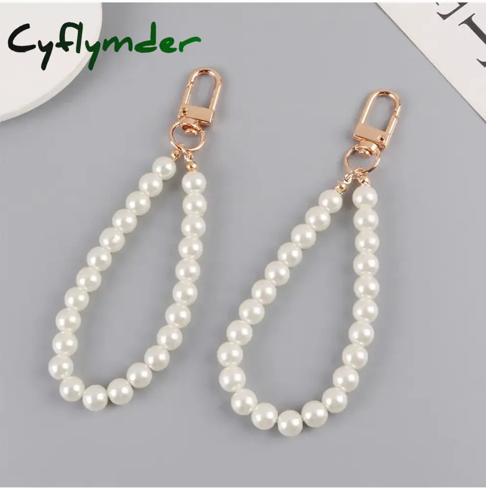 Cyflymder Pearls Beaded Alloy Keychains For Women New Minimalist Car Bag Bluetooth Headset Key