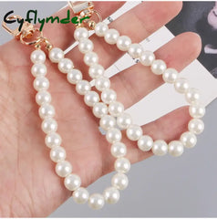 Cyflymder Pearls Beaded Alloy Keychains For Women New Minimalist Car Bag Bluetooth Headset Key