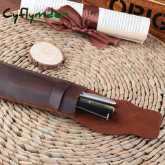 Cyflymder Personality Retro Handmade Leather Pencil Bag Fountain Pen Protective Cover Genuine Case