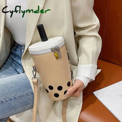 Cyflymder Personalized Bag For Women New Fashion Milk Tea Cup Shaped Bags Small Bucket Shoulder