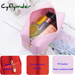 Cyflymder Personalized Embroidery Small Makeup Bag Pu Leather Travel Cosmetic Pouch Toiletry For