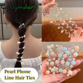 Cyflymder Phone Cord Hair Tie Colorful Pearl Beads Clear Color Telephone Wire Elastic Hair Band Ponytail Holder Women