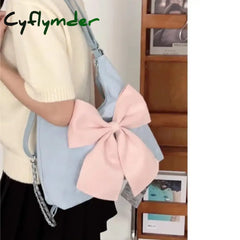 Cyflymder Pink Bow Womens Shoulder Bag Korean Style Fashion Large Capacity Sweet Backpack Cute Exquisite Elegant New