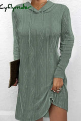 Cyflymder - Pink Casual Solid Basic Hooded Collar Long Sleeve Dresses