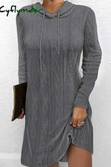Cyflymder - Pink Casual Solid Basic Hooded Collar Long Sleeve Dresses