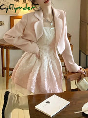 Cyflymder Pink Kawaii Sweet Party Mini Dress Women Bow Korean Style Elegant Strap Female France