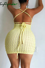 Cyflymder - Pink Sexy Solid Bandage Backless Spaghetti Strap Sleeveless Dress Dresses