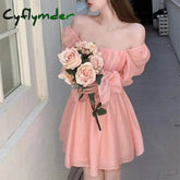 Cyflymder Pink Sweet Elegant Princess Dress Women Casual Korean Slim Long Sleeve Fairy Female