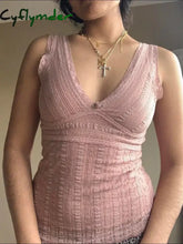 Cyflymder Pink Sweet Slim Sleeveless V Neck Cute Y2K Lace Vest Top Women 2000s Kawaii Clothes