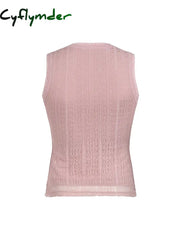 Cyflymder Pink Sweet Slim Sleeveless V Neck Cute Y2K Lace Vest Top Women 2000s Kawaii Clothes