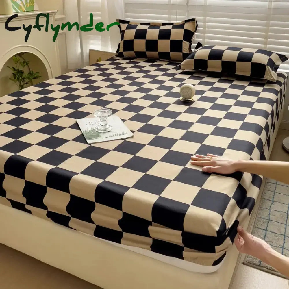 Plaid Fitted Sheet Simple Style Single/Queen/King Bedroom Home Bed Sheet Mattress Cover Pad Bedsheet ( Pillowcase Can Order )