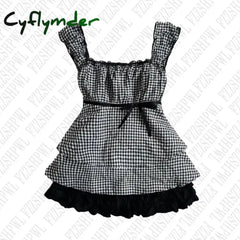 Cyflymder Plaid pattern suspenders emo girl Harajuku 90S tops bow decoration grunge punk rock aesthetic hip hop fashion
