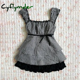 Cyflymder Plaid pattern suspenders emo girl Harajuku 90S tops bow decoration grunge punk rock aesthetic hip hop fashion
