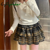 Cyflymder Plaid Ruffle Mini Skirt Women Kawaii Japanese Style Harajuku Vintage Short Skirts Cutecore Street Pleated