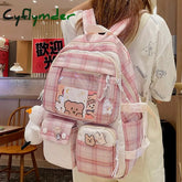 Cyflymder Plaid Transparent Pvc Kawaii Contrast Color Girls College Leisure Backpack Large Nylon