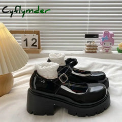 Cyflymder Platform Heels Mary Jane Shoes Simple Lolita Black Platform Heeled Shoes Student College Sweet Medium Heel