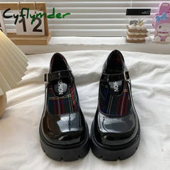 Cyflymder Platform Heels Mary Jane Shoes Simple Lolita Black Platform Heeled Shoes Student College Sweet Medium Heel