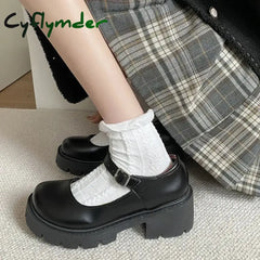 Cyflymder Platform Heels Mary Jane Shoes Simple Lolita Black Platform Heeled Shoes Student College Sweet Medium Heel