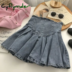 Cyflymder Pleated Denim Skirts Women Bandage Hotsweet Mini Vintage New Arrivals Y2K Fashion