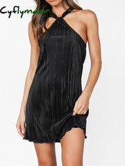 Cyflymder - Plisse Halter Short Dress Dresses