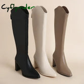 Cyflymder Plus Size 34-43 New Women Boots Zipper Thick High Heels Simple Thick High Heels Autumn Winter Boots Knee High