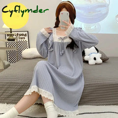 Cyflymder Plus Size Maternity Nightgown Sweet Lace Patchwork Ruffles Long Sleeve Square Collar