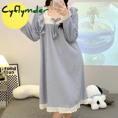 Plus Size Maternity Nightgown Sweet Lace Patchwork Ruffles Long Sleeve Square Collar Pregnant Woman Nightwear Dobby Dress+pads