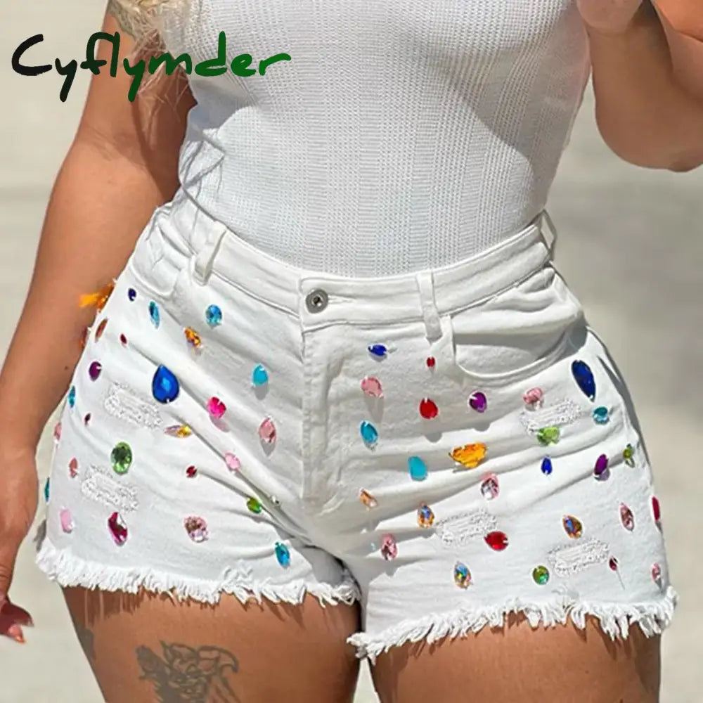 Plus Size Summer Denim Shorts Women Mid Waist Ripped Frayed Hem Tessles Stretchy Jean Shorts With Pockets Women's Summer Shorts