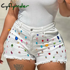 Plus Size Summer Denim Shorts Women Mid Waist Ripped Frayed Hem Tessles Stretchy Jean Shorts With Pockets Women's Summer Shorts