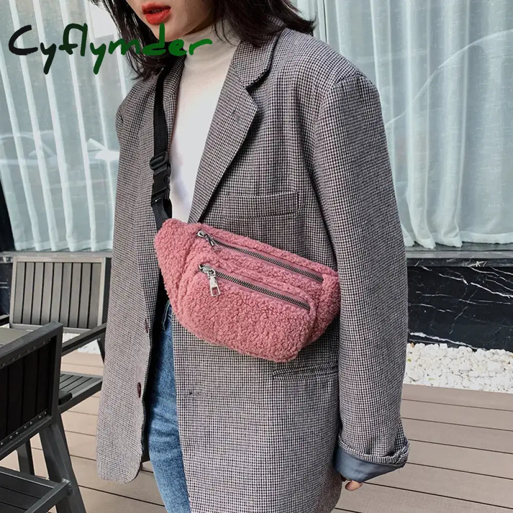 Cyflymder Plush Women’s Waist Bag Solid Color Belt Bags Shoulder Crossbody Chest Brand Designer