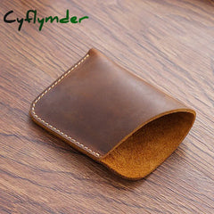 Cyflymder Portable Leather Money Bag Hand-Stitched Vintage Cowhide Wallet Card Holder Pouch Organizer