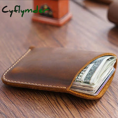 Cyflymder Portable Leather Money Bag Hand-Stitched Vintage Cowhide Wallet Card Holder Pouch Organizer
