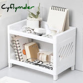 Cyflymder PP Desktop Double Layer Storage Rack Rectangular White Organizing Student Desk Office Cosmetics Stationery