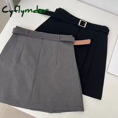 Cyflymder Preppy Style A-Line Skirt for Women Summer New High Waist Black Gray Pleated Skirts Female Casual Student