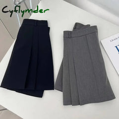 Cyflymder Preppy Style A-Line Skirt for Women Summer New High Waist Black Gray Pleated Skirts Female Casual Student
