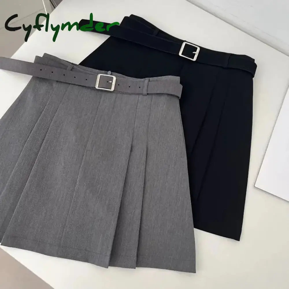 Cyflymder Preppy Style A-Line Skirt for Women Summer New High Waist Black Gray Pleated Skirts Female Casual Student