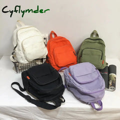 Cyflymder Preppy Style Fashion Women Solid Color Retro Small Backpack Students Ladies Travel Canvas