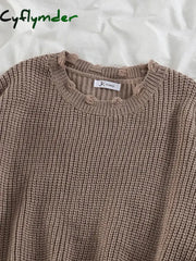 Cyflymder Preppy Vintage Sweater Two-piece Set Women’s Loose Knit Pullover Autumn High Waist Coffee Plaid Skirt Gentle