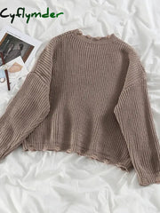 Cyflymder Preppy Vintage Sweater Two-piece Set Women’s Loose Knit Pullover Autumn High Waist Coffee Plaid Skirt Gentle